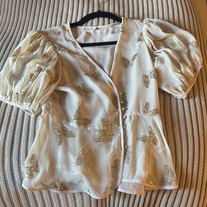 LoveShackFancy Cream and Gold Butterfly Blouse